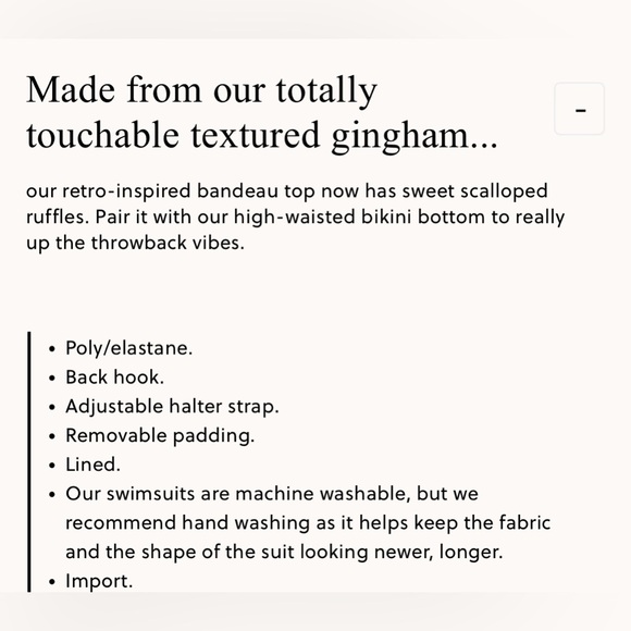 J Crew NWT ruffle bandeau bikini top in textured gingham. Size S. Navy & white. - Picture 4 of 4